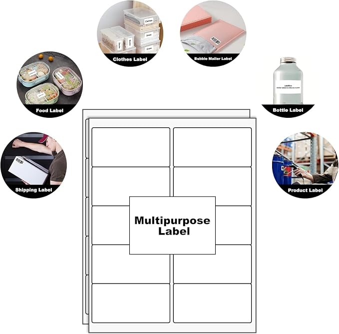 LabelMore 10 up Labels 2'' x 4" Shipping Address Labels for Laser and Inkjet Printers (5000 Sheets, 50000 Labels)