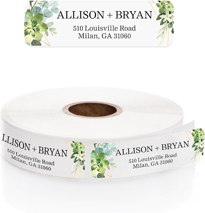 Clear Floral Greenery Rolled Address Labels / 250 Personalized Return Address Labels/Custom Address Stickers in Elegant Plastic Dispenser Greenery