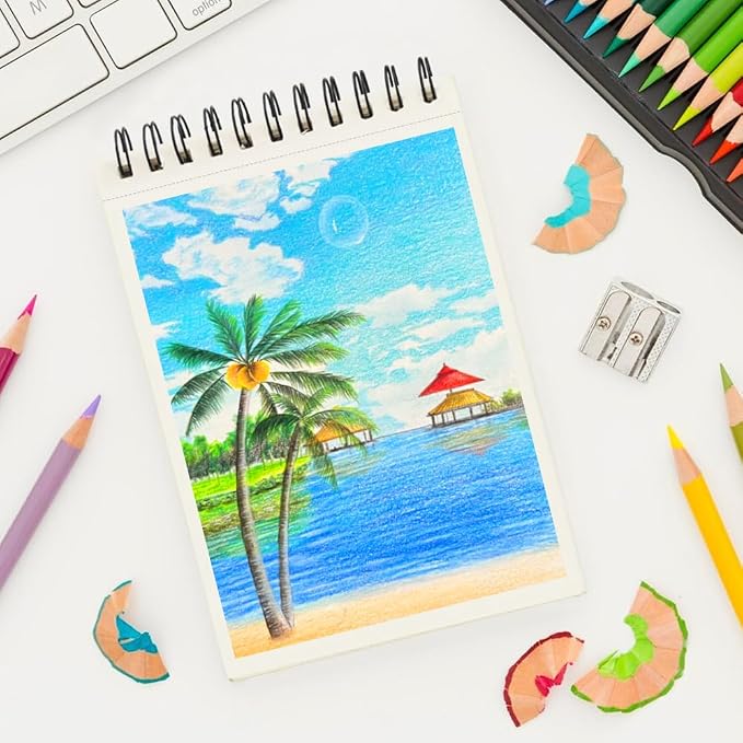 8.3" x 5.8" Hardcover Sketchbook, Top Spiral Bound Art Journal Sketchbook, 60 Sheets 92LB/150 GSM Acid-Free Drawing Neutral White Mixed Media Paper for Adults Beginners Artists.Black