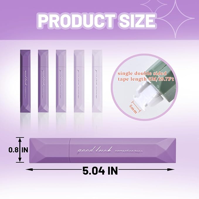 5Pcs Mini White Out Correction Tape, Portable White Out Tape for School Office Students Writing Supplies (Purple)