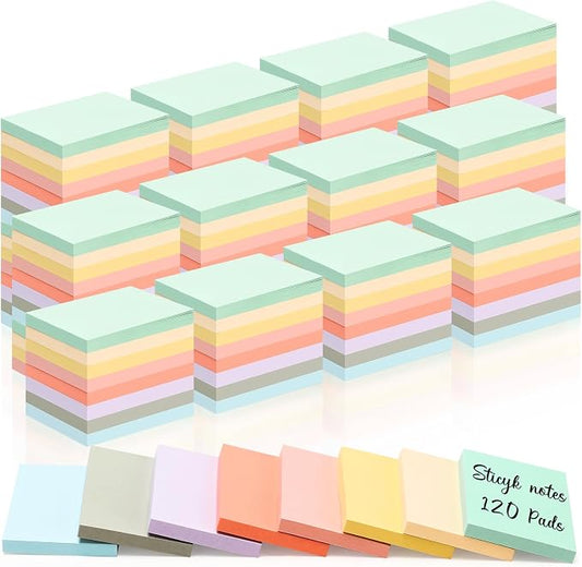 120 Pads Sticky Notes Bulk 1.5 x 2 Inch Mini Self Stick Note Small Assorted Bright Colors Paper Memo for Office School Notebook Supplies 50 Sheets/pad (Pastel Color)