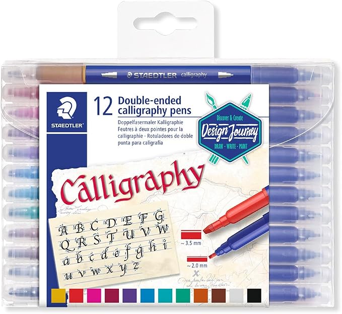 Staedtler Double Ended Calligraphy Duo Markers, Assorted Colors, Set of 12