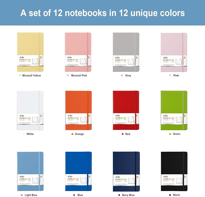 ViVin Lined Journal Notebooks for Professional Office Work,192 Pages,Medium 5.5 x 8.3 inch,College Ruled,A5 Hardcover Journaling Notebooks for Writing,12 Pack Bulk