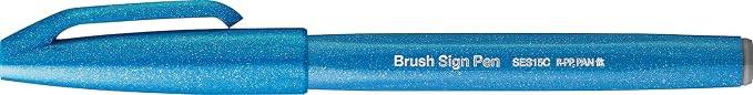 Pentel Fude Touch Sign Pen, Sky Blue, Felt Pen Like Brush Stroke (SES15C-S)