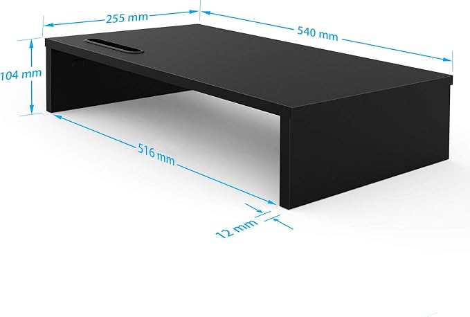 1home Ergonomic Monitor Stand Riser, 21.3 Inch Wood Desktop Stand with Cellphone Holder and Cable Management, Black | Wood Desktop Organizer with Cellphone Holder and Cable Management for PC, Laptop, Printer and Home Office Workspace