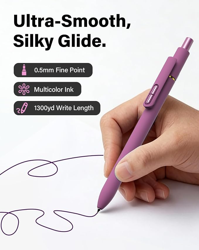 inkipen Colorful Fidget Pens, 8 Pcs 0.5mm Fine Point Retractable Smooth Writing Pen, Quick Drying Colored Ink Pens for Journaling School Office Supplies, Vintage Colors