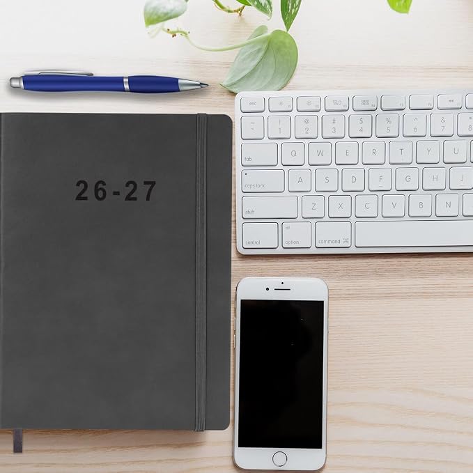 26-27 Academic Planner - Weekly and Monthly Planner, Jul 2026 - Jun 2027, Vegan Leather Cover, Elastic Closure, 8.5"x11", Grey