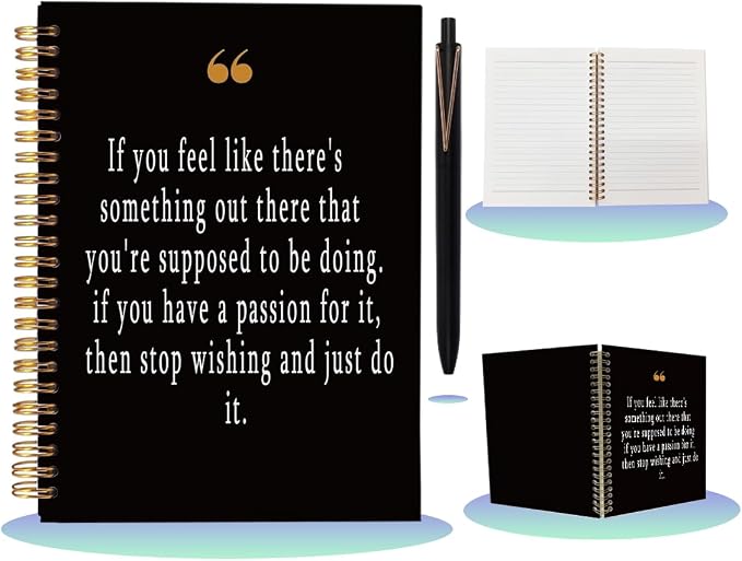New Job Gift Notebook with Pen Set "Just Do It", A5 Spiral Inspirational Journal for Women Men, 160 Pages College Ruled Stationery, Coworker Farewell Career Transition Gift, Black & Gold