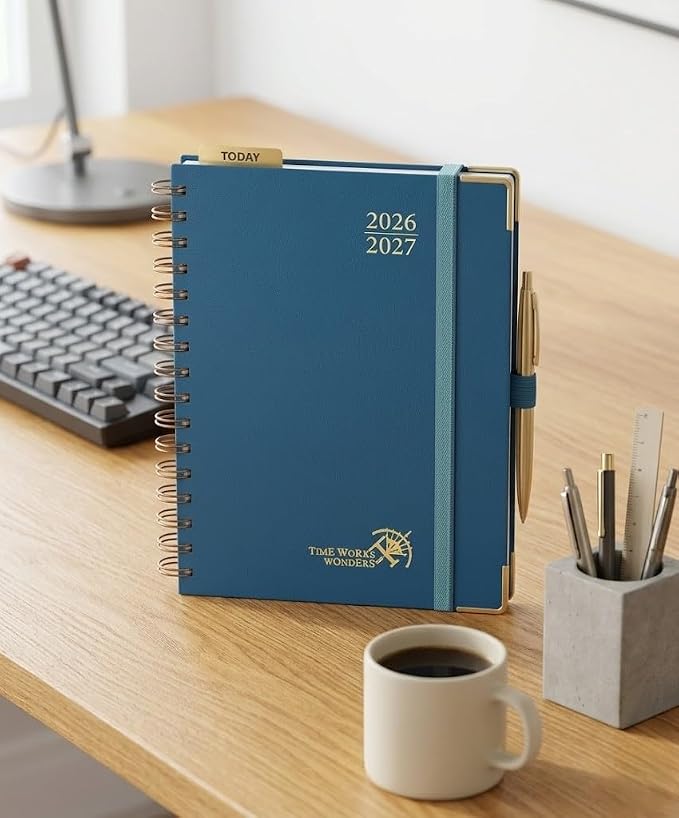 POPRUN 2026-2027 Weekly Planner 6.25" x 8.5" Weekly and Monthly Planner | Jul 2026 - Jun 2027 Daily Agenda Book with Hourly Schedule, Tabs, Hardcover, School and Office Supplies- Night Sky Navy Blue