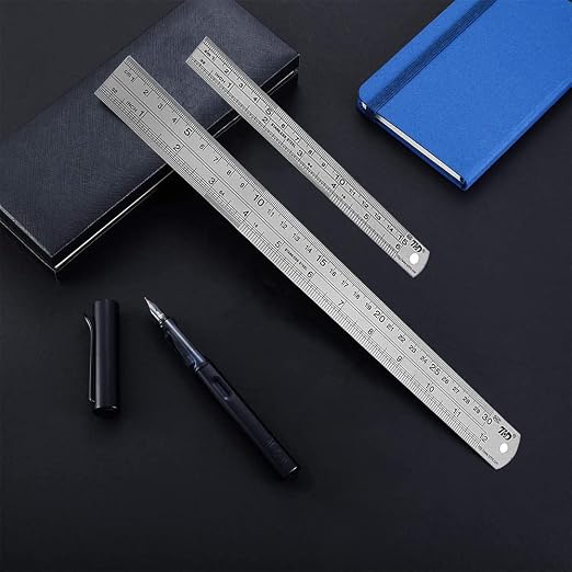 YYJ HOME Ruler 12 Inch (30 cm) and 6 inch (15 cm) Both Side Have Centimeters and inch Ruler, Stainless Steel Ruler 12 inch and Metal 6 inch, Drawing rulers, Measuring Ruler Silver