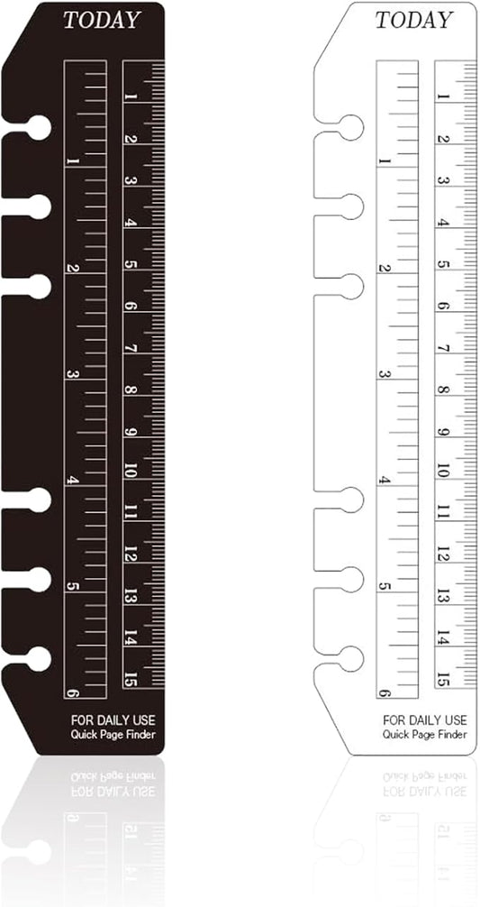 Chris.W 2Pcs Black/Clear Plastic Page Marker Pouch Pagefinder Measuring Today Ruler for A6 Size 6-Hole Binder Notebook (Black + Clear, A6)