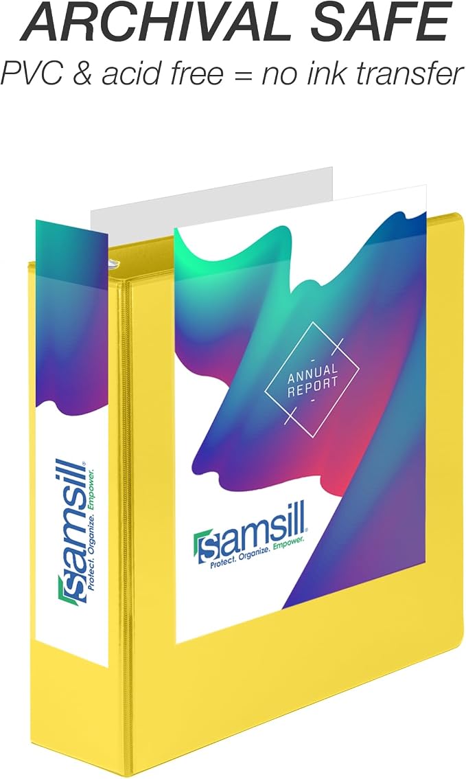 Samsill Durable 3 inch 3 Ring Binder, D Ring Binder, 100% Recycled Chipboard, Yellow, 12 Pack