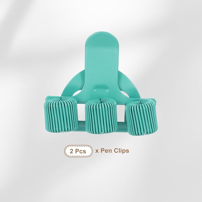 PATIKIL 2Pcs Pen Clip, 3 Holes Pen Holder Clip Metal Portable Spring Loop Organizer Universal for Notebook Journal Highlighter Office Business Pocket Clipboard Whiteboard, Cyan