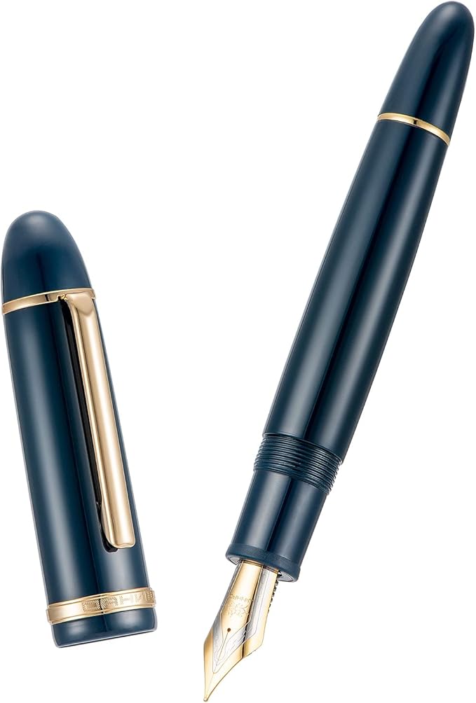 Jinhao X159 Dark Blue Acrylic Fountain Pen, Size 8 Medium Nib Gold Trim Classic Design Smooth Writing Pen with Converter