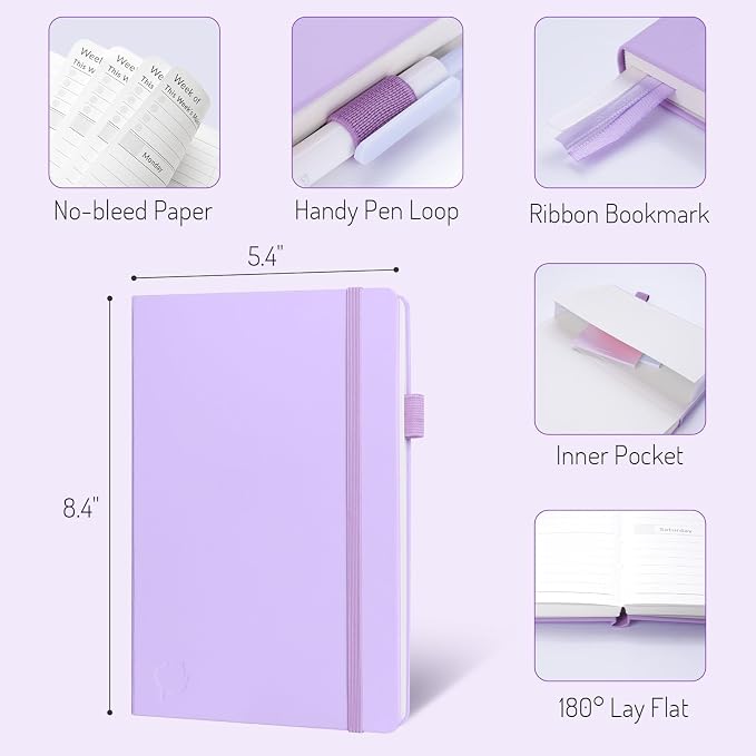 Undated Weekly Planner for 2026, Forvencer Simplified Weekly & Monthly Calendar Planner, Cute Daily Organizer Notebook, Agenda Journal to Track Goals & Tasks, Start Anytime, A5 Size, Lilac