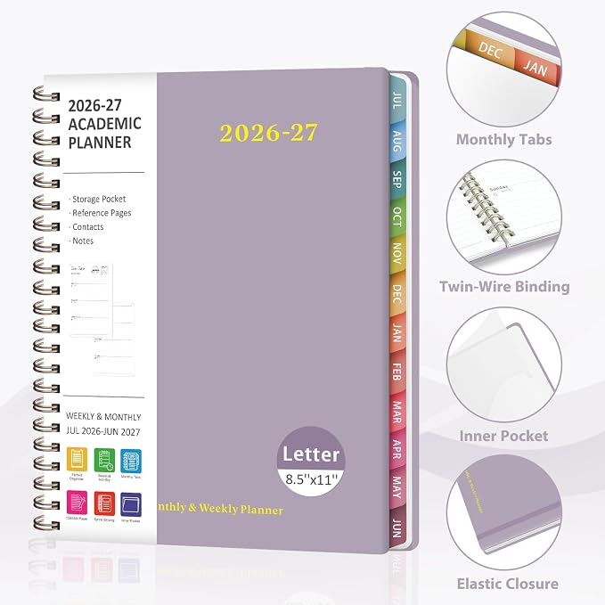 Planner 2026-2027, Weekly and Monthly Academic Year Calendar Planner, July 2026 - June 2027, Daily Agenda Book for Office School Supplies, Letter Size(8.5'' x 11'')