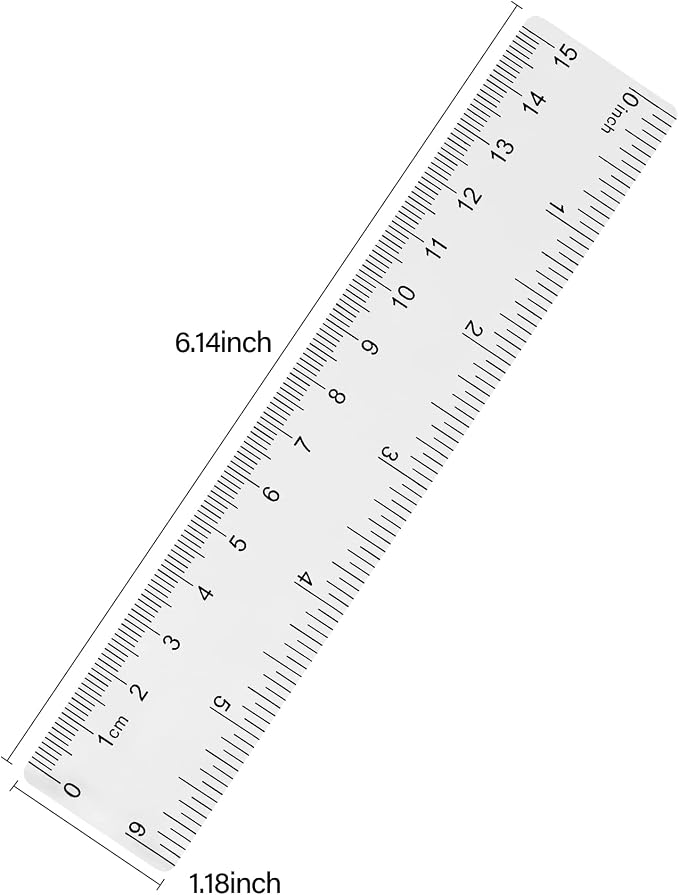 Unjoo Clear Plastic Ruler 6 Inch Straight Rulers, for School, Office, 2pcs | Shatterproof Rulers, with Inches and Centimeters, Easy-to-Read Markings, Plastic Drafting Measuring Ruler