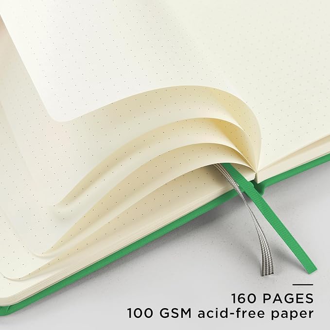 &And Per Se Dotted Journal Notebook, A5 Hardcover Leather Dotted Journal, 160 Pages 100gsm Thick Dot Grid Paper, 3 Sheets of Stickers Included - 5.7'' x 8'' (Emerald)