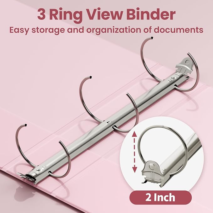 SUNEE 3 Ring Binders 2 Inch 8 Pack, Clear View Binder Three Ring PVC-Free (Fit 8.5x11 Inches) for School or Office Supplies, Assorted Pastel