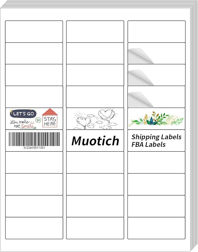 100 Sheets 3000 Labels Printable Address Labels for Laser & Inkjet Printer, 1" x 2-5/8" White Blank Shipping Address Barcode Labels, Strong Adhesive for FBA Label, Easy to Peel
