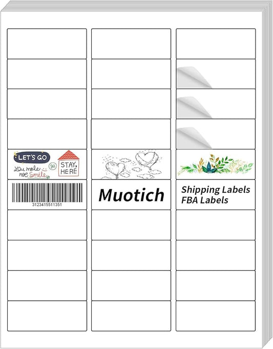 100 Sheets 3000 Labels Printable Address Labels for Laser & Inkjet Printer, 1" x 2-5/8" White Blank Shipping Address Barcode Labels, Strong Adhesive for FBA Label, Easy to Peel