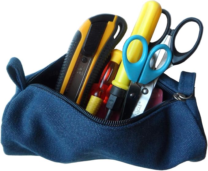 Heavy Canvas Stationery Portable Simple Pencil Bag and Practical Durable Compact Zipper Pencil Case 1 Pack Blue