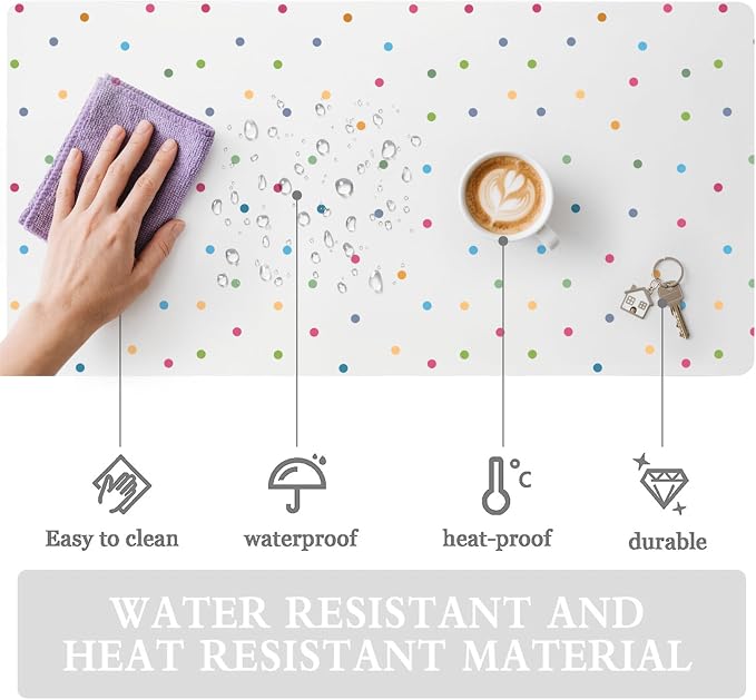 Kawaii Polka Dot Leather Desk Mat Extended Gaming Mouse Pad | Non-slip Large Writing Pad Laptop Blotter Computer Keyboard Mat | Cute White Desk Protector for Home Office 27.6" x 13.8"