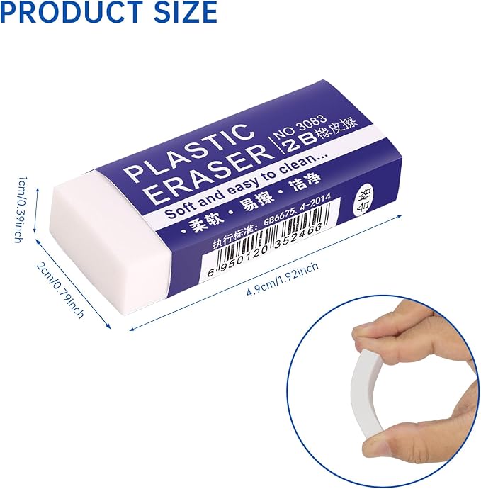 6 Pack Pencil Erasers, Large White Erasers for School, Art Erasers for Kids Drawing Bulk