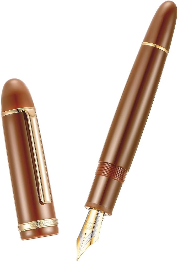 Jinhao X159 Brown Acrylic Fountain Pen, Size 8 Medium Nib Gold Trim Classic Design Smooth Writing Pen with Converter