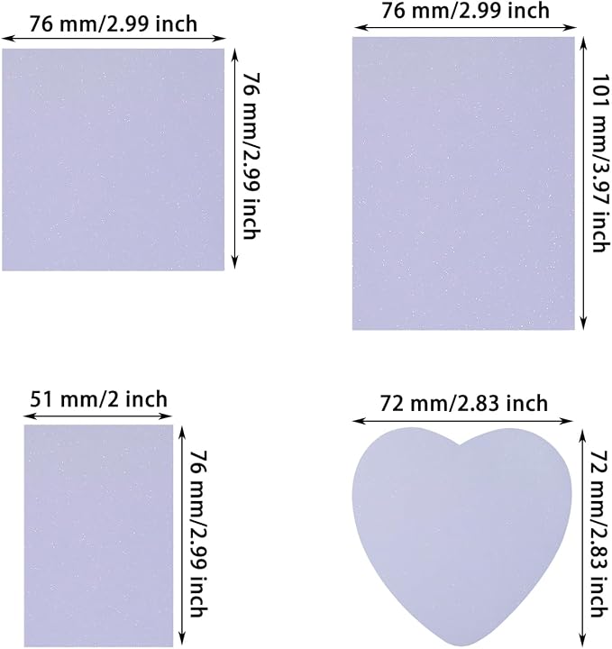 ONLYKXY 4Pack Mixed Shape Transparent Sticky Notes for Annotating,Glitter Pastel Color Waterproof Index Sticker Self-Stick Book Tabs 200Sheets Soft PET Marker Memo Pad for Home School Office (Purple)