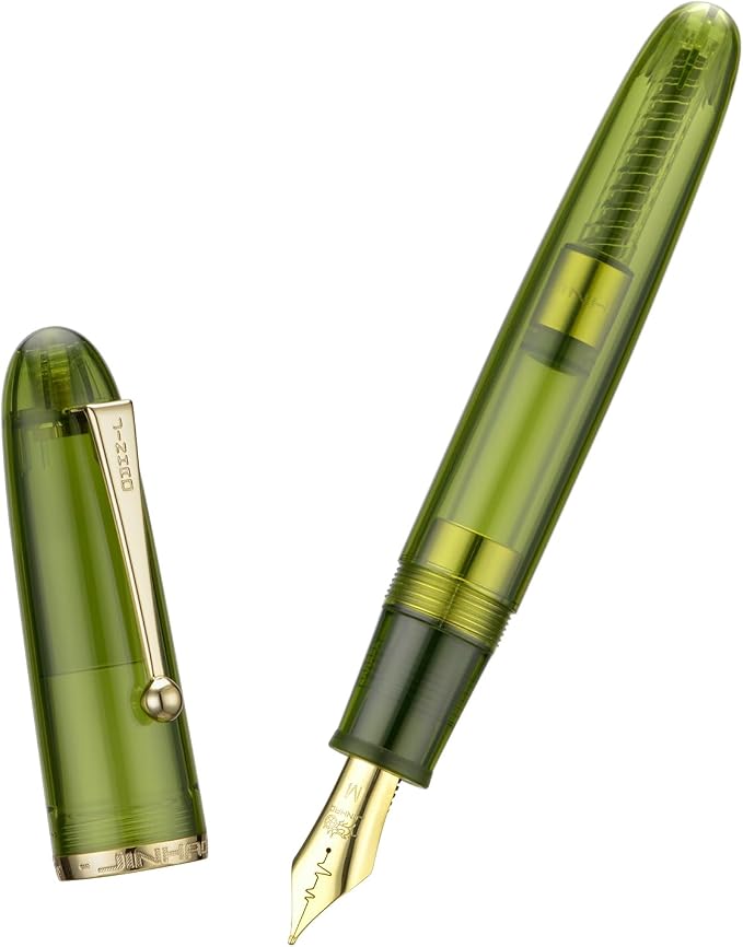 Jinhao 9019 Fountain Pen Dadao Series Heartbeat Nib, #8 Medium Point Green Acrylic Gold Trim with Large Converter