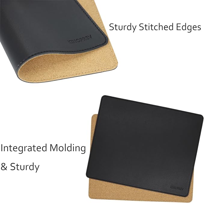 Leather Mouse Pad - Wood Mouse Pads with Stitched Edge,PU Non-Slip Mouse Mat,Double Side Mousepad,Waterproof Gaming Mouse Pad for Desk,Laptop,Office & Home,10.2" x 8.3",1 Pack (Black)