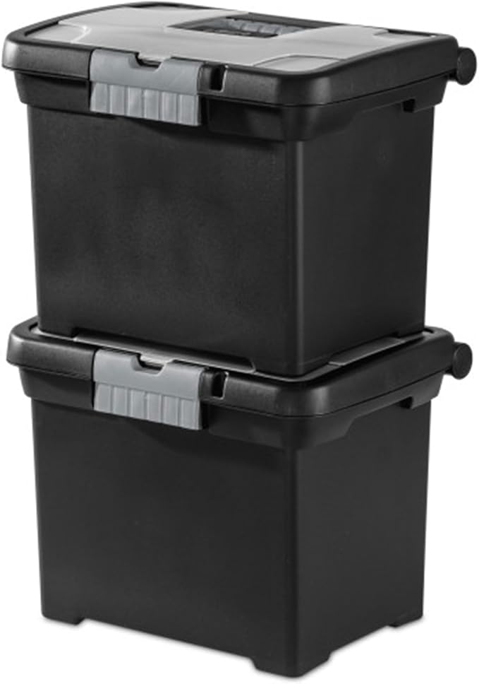 Sterilite Portable File Box with Latching Lids for Home and Office, 12-Pack | Heavy-Duty and Stackable Plastic Containers with Latches for Closet, Cabinet, Bedroom, Bathroom and Dorm Room Organization