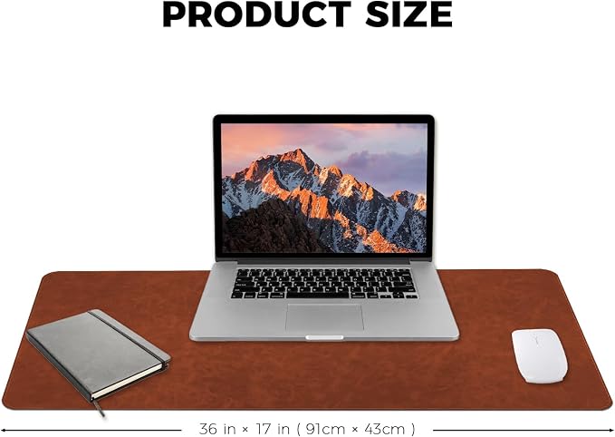 CHEERYGOO Leather Desk Pad Protector, Mouse Pad, Office Desk Mat, Non-Slip PU Leather Desk Blotter, Laptop Desk Pad, Waterproof Desk Writing Pad for Office and Home 36"x17" XL Brown