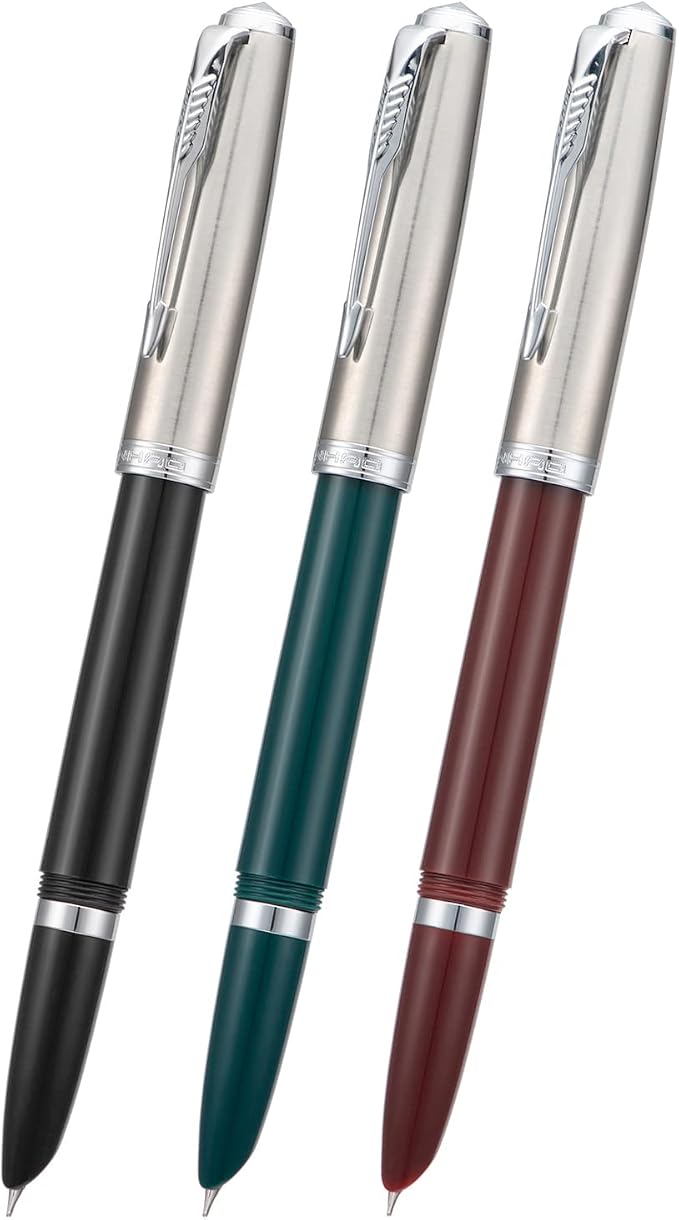 3 Jinhao 86 Fountain Pen Set (Black, Wine Red and Green Resin) Extra Fine Nib with Refillable Ink Converter