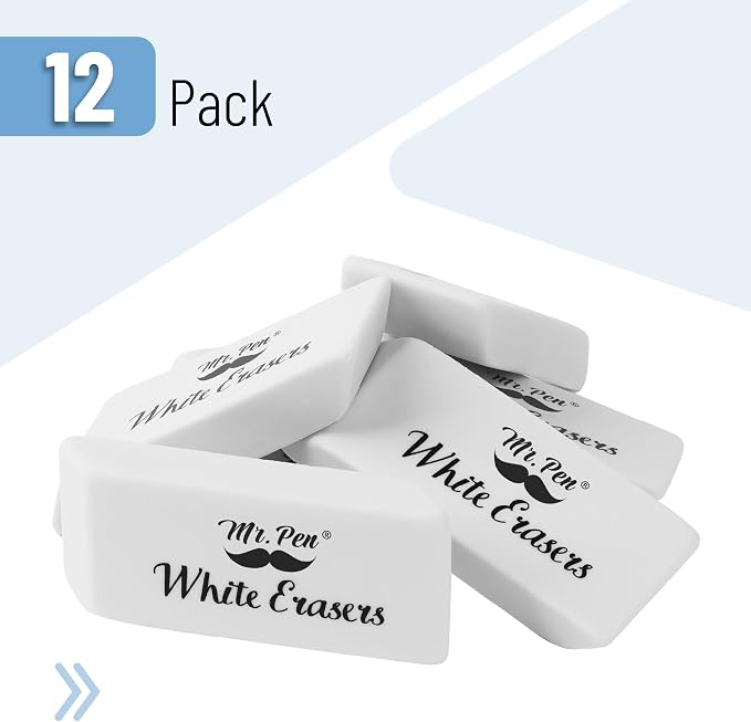 Mr. Pen- White Pencil Eraser, 12 Pack | Large Latex Free Block Erasers for School, Office, Art Sketching, Homework, Exams, Clean Smudge-Free Correction