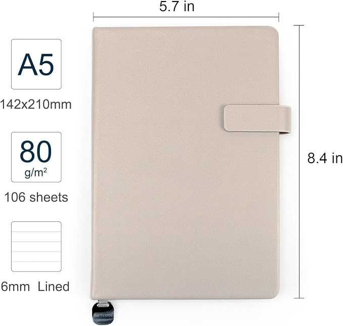 A5 Hard Cover Lined Notebook, Pen Holder & Gold Edges, 180° Lay Flat Journal, Large 5.7 x 8.4 in, Bookmark & Gift Box, Business Notebook for Work, Study, Travel(Light Coffee)