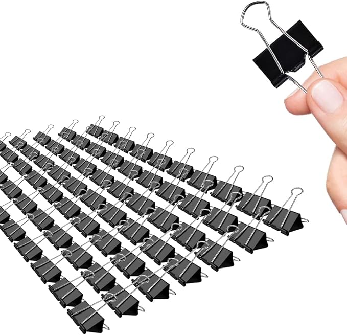 Binder Clips, 72 Pack, 1 Inch, Standard 25mm, Black, Fold Clamp, Capacity 0.47 Inch, Metal Paper Clips, Office Clips, School & Home Use