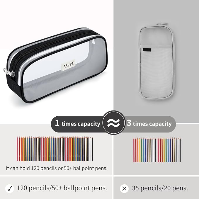 KALIDI Grid Mesh Pencil Case Large Capacity Pencil Case Big Pencil Pouch With Zipper Simple Stationery Bag Aesthetic Pen Bag for School Teen Girl Boy Multi-Purpose bag for office Men Women