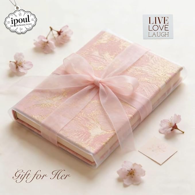 ipoul Pink Notebook, Pretty Journals for Women, A5, 6x8, Hardcover, Lay Flat, Lined Paper, Writing Journal, Cute Notebook, Hibiscus Flower, Diary, Female Gifts