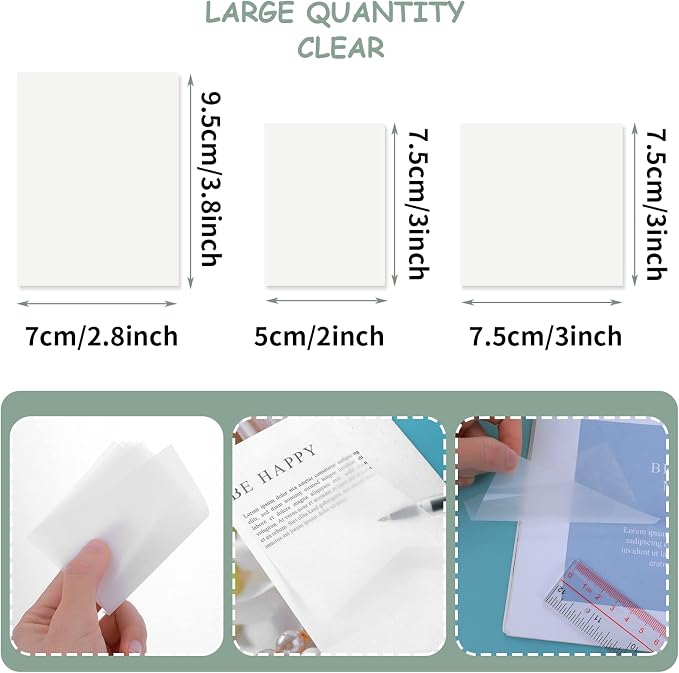 150 Sheets Clear Sticky Note Pads, 3 Sizes Transparent Sticky Notes Pads Set Waterproof Self-Adhesive Translucent Memo Tabs, Books Annotating Message Reminder for School, Office