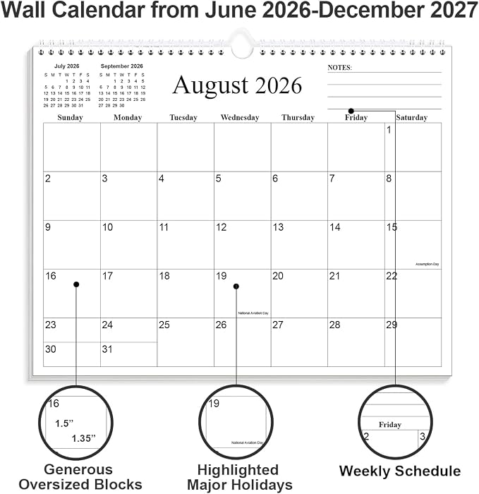 2026-2027 Calendar - Calendar 2026-2027 from July 2026 to December 2027, 8.5" x 11", Black