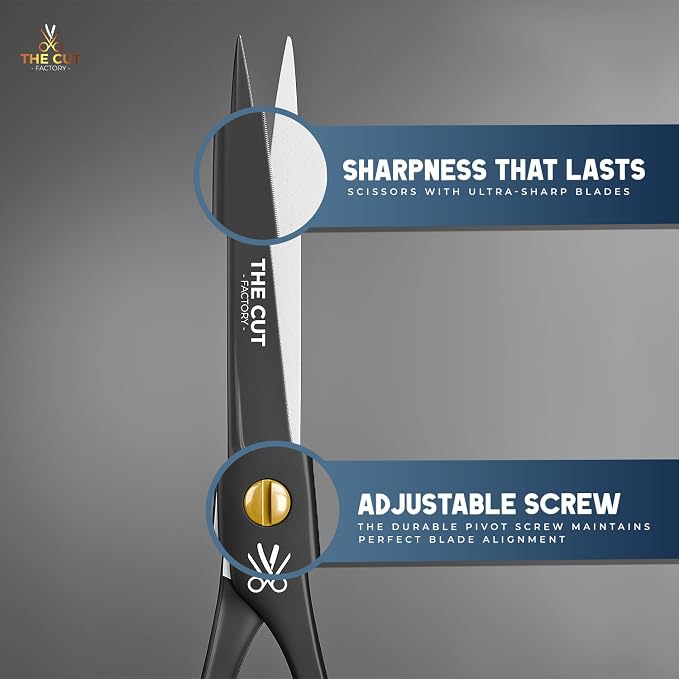 The Cut Factory® 6.5” Matte Black Luxury Hair Scissors – Ultra-Sharp High Carbon Steel Barber Shears for Men, Women & Kids – Gift-Boxed with Leather Pouch For Salon & Home(1x Scissors only)