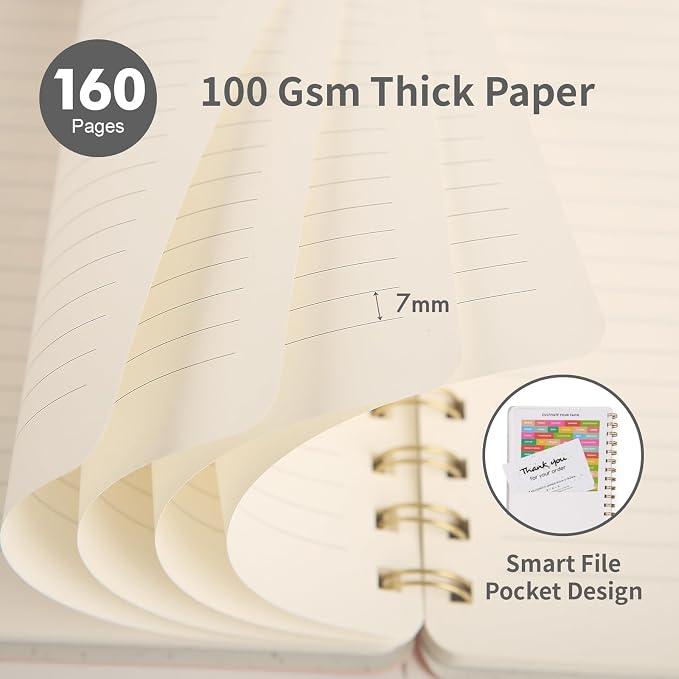 Spiral Notebook-6.10" x 8.19" College Ruled Journal with Inner Pockets and 160 Pages,PU Leather Cover Business Journal, Twin-Wire Binding Notebook Perfect for Office & Home School Supplies