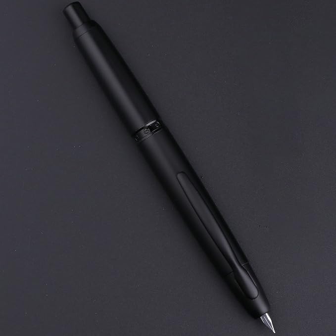 erofa Majohn A1 Press Fountain Pen with Box, Retractable Extra Fine Nib Metal Matte Black Ink Pen with Converter for Writing