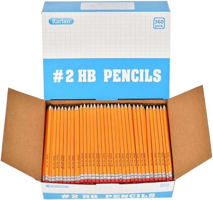 Rarlan Wood-Cased #2 HB Pencils, Pre-sharpened, 360 Count Bulk Pack | Classroom Pencils with Erasers for School and Teacher Supplies, Writing, Drawing and Sketching, Back to School