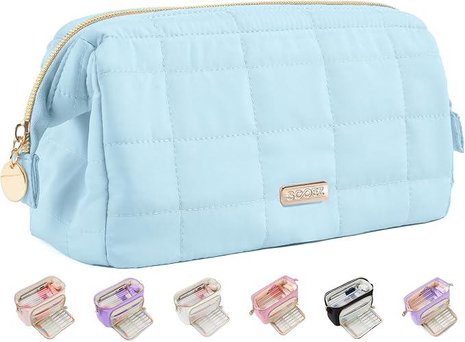 Sooez Large Pencil Case Pouch, Soft Pencil Bag with Zipper, Pen Bag Wide Opening, School Supplies Cute Pencil Case for Girls Boy Men Women, Blue