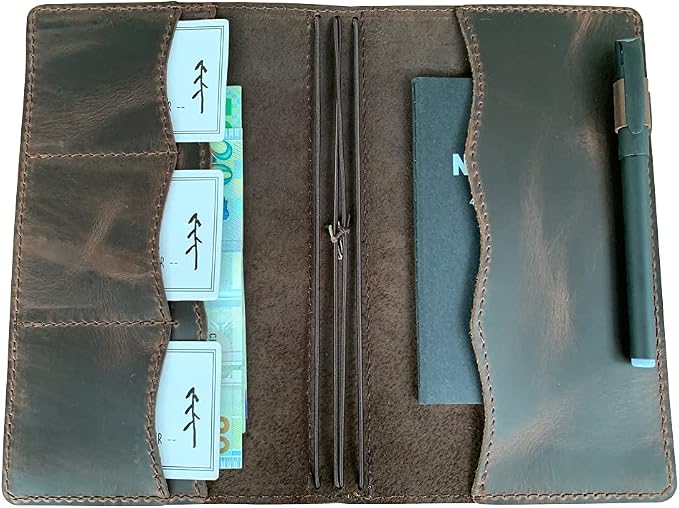 newestor Travelers Notebook Cover with Inner Pockets, Card Slots and Pen Holder, Standard Size, Dark Brown
