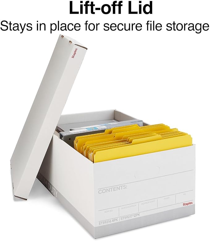 STAPLES Medium Duty File Box, Lift Off Lid, Legal, White/Gray, 12/Carton (TR59217)