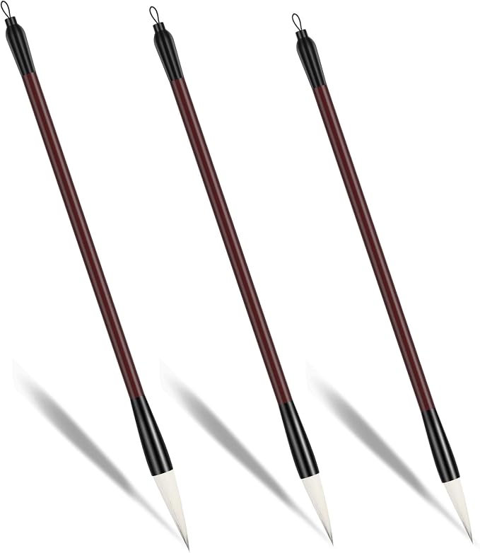 3 Pcs Calligraphy Brush Pens Chinese Sumi Maobi Traditional Wooden Calligraphy Brushes Kanji Art Brushes for Beginner Kanji Ink Painting (3 Sizes, White Brush)
